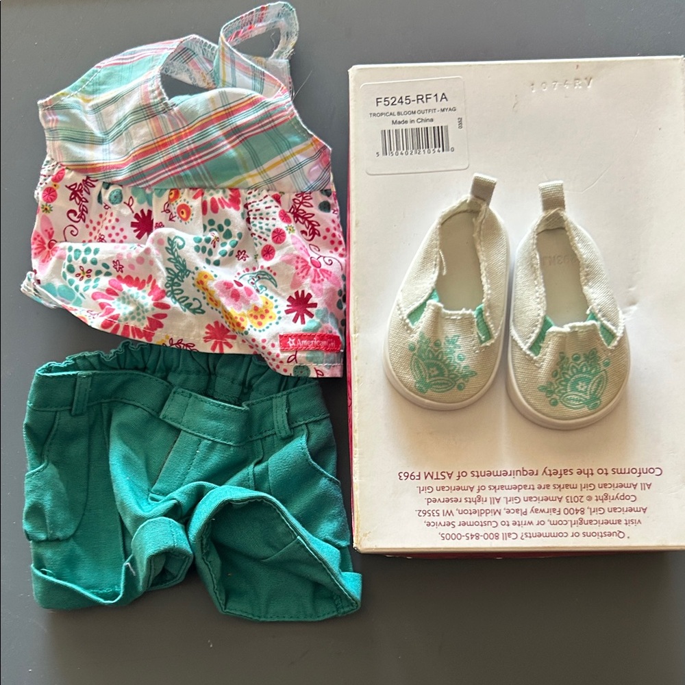 Kids Floral Tank Top, Teal Shorts & White Slip-On Shoes Set